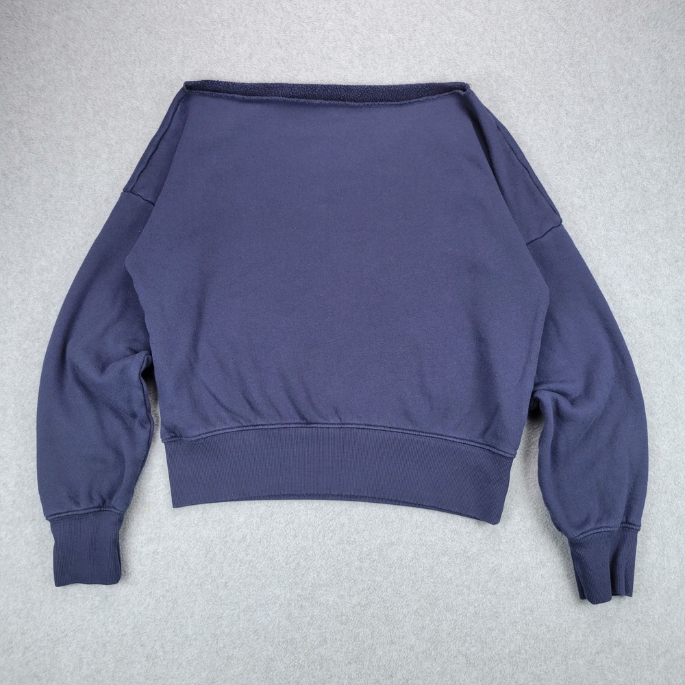 Carbon38 Off Shoulder Sweatshirt Womens Small Navy Blue Cropped YD615 USA Made